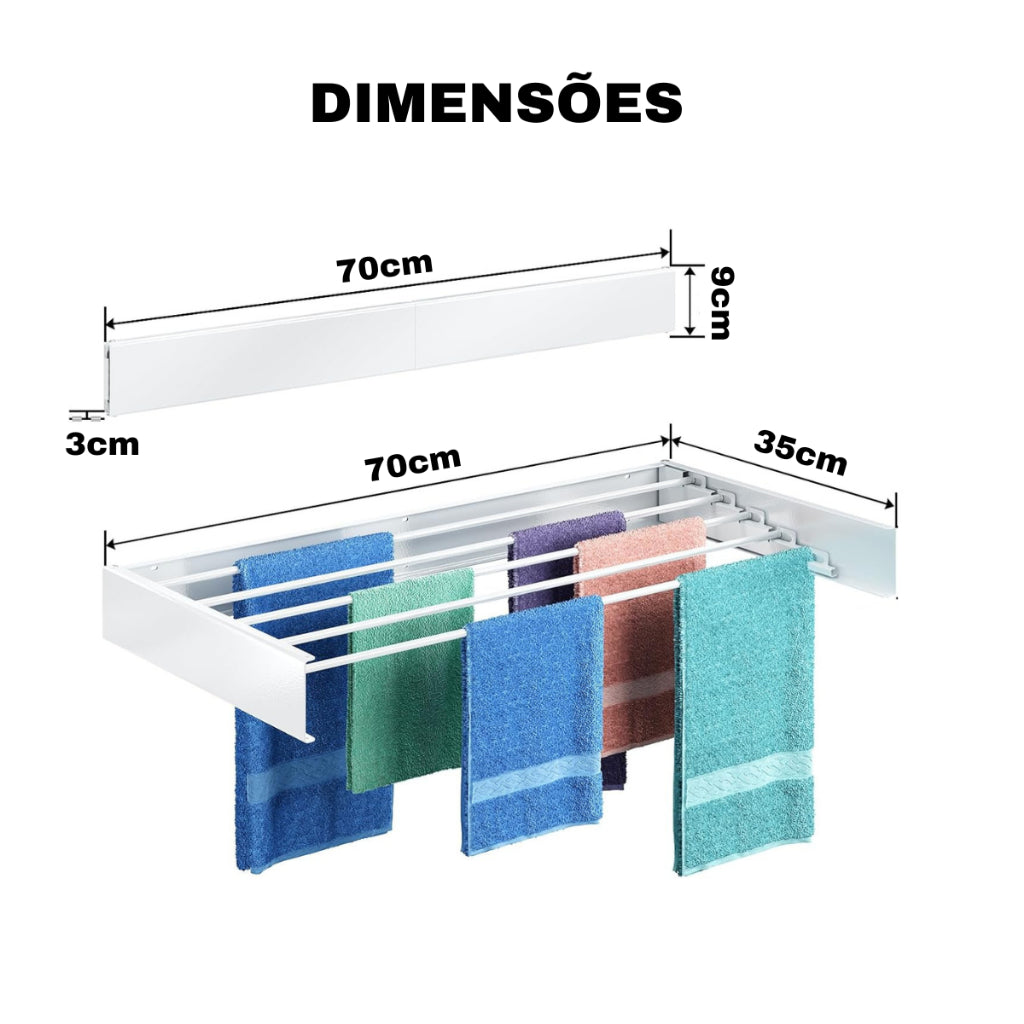 Varal de Parede Mágico Retrátil Dobrável Grande Romelux
