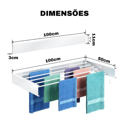 Varal de Parede Mágico Retrátil Dobrável Grande Romelux
