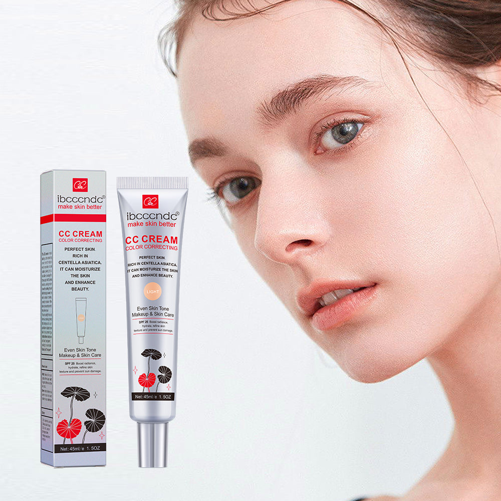 Creme Facial CC Corretor de Cor com Centella Asiatica, BB Cream Reparador e Base Líquida Clareadora - 45ml.